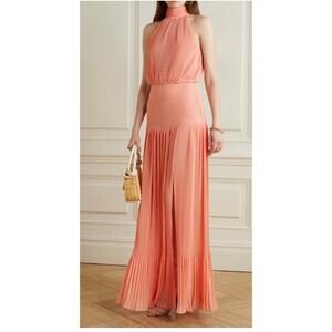 Veronica Beard Lilliana Bright Coral Sleeveless Pleated Maxi Dress 8